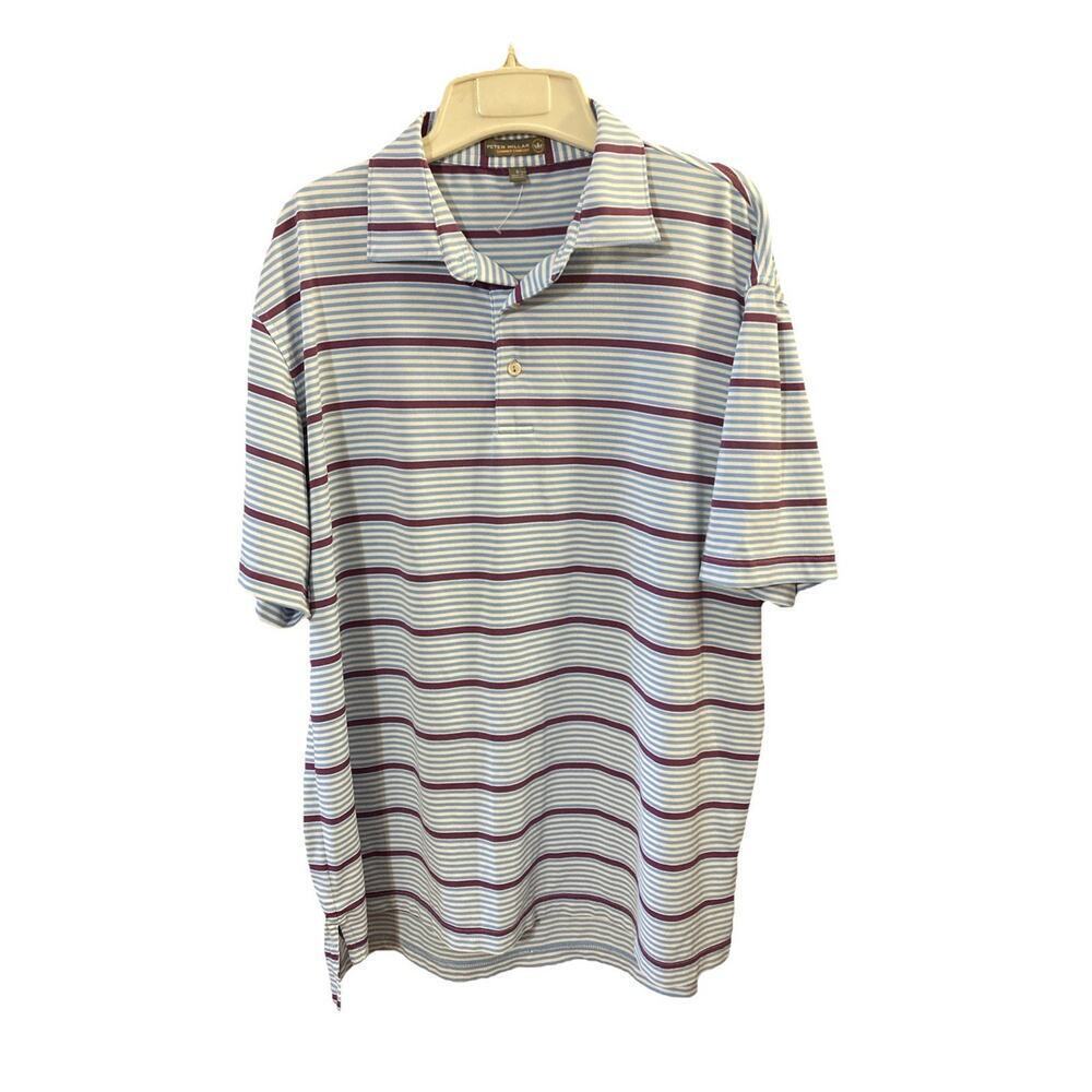 Peter Millar Mens Summer Comfort Golf Polo Shirt Sz L Striped Blue Stretch - Picture 2 of 6